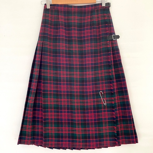John Morrison Kilt Tartan Plaid Skirt Wool Pleated Made in Scotland UK/14  US/S - Picture 1 of 16